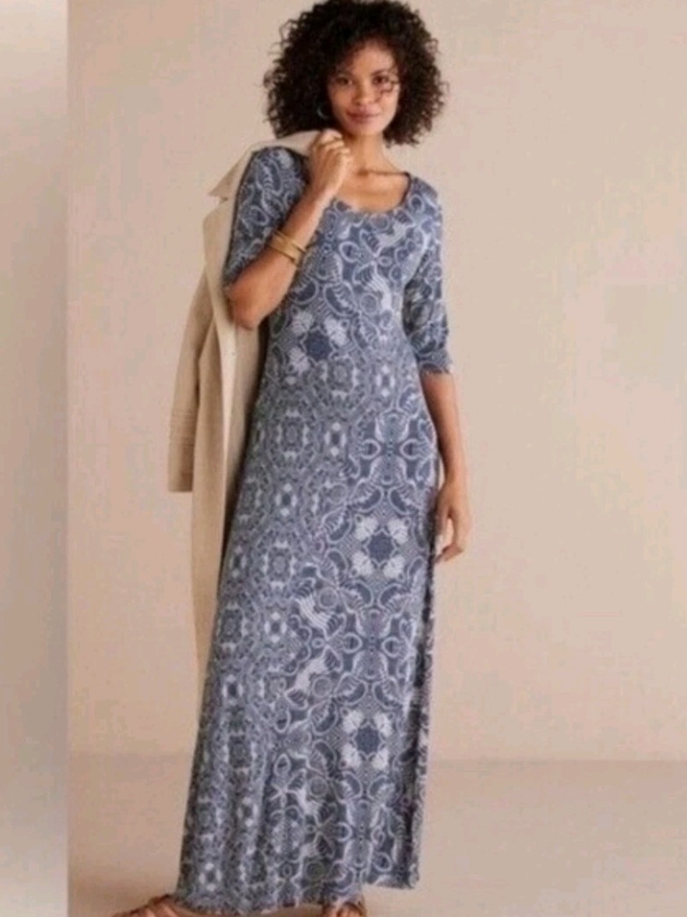 Soft Surroundings Blue Patterned Maxi Dress